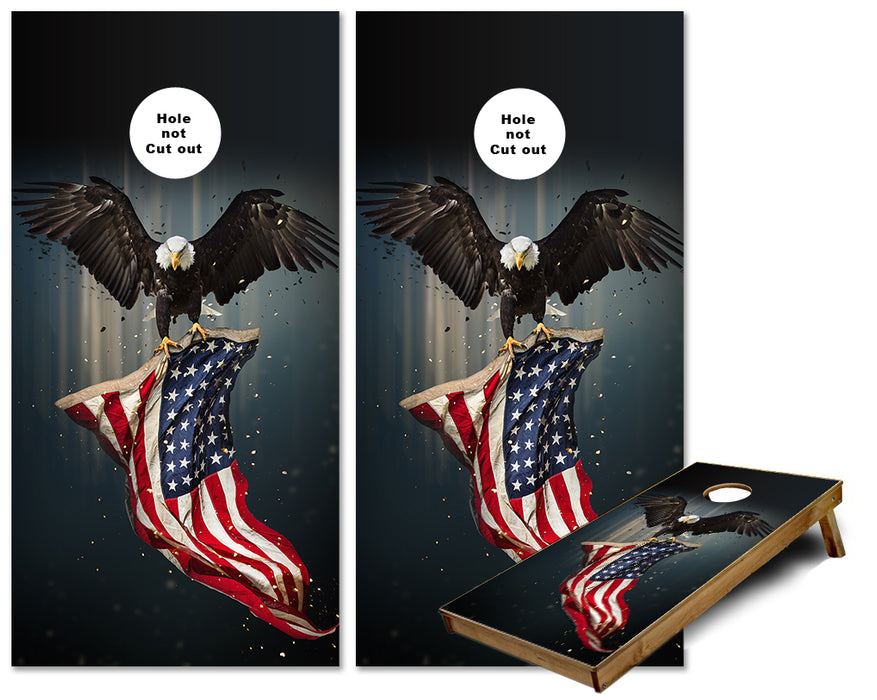 American Eagle carry US Flag Wings spread cornhole wraps