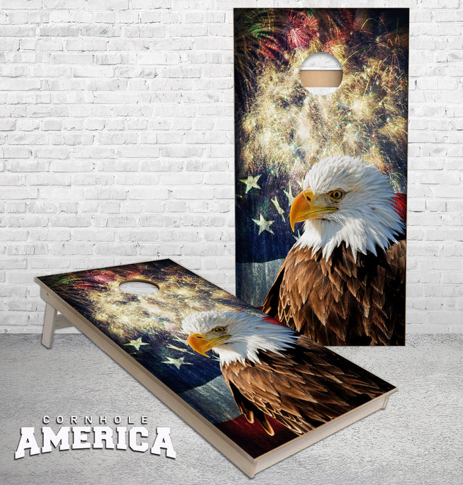 American Bald Eagle Fireworks USA Flag cornhole boards
