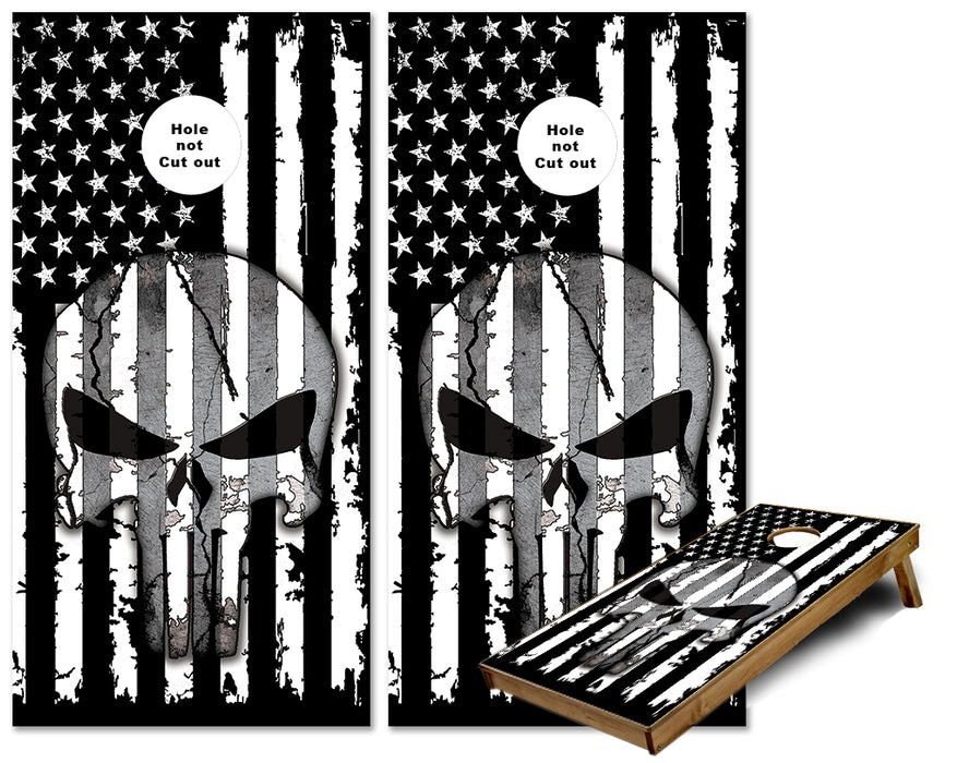 Punisher American Flag Greyscale cornhole wraps