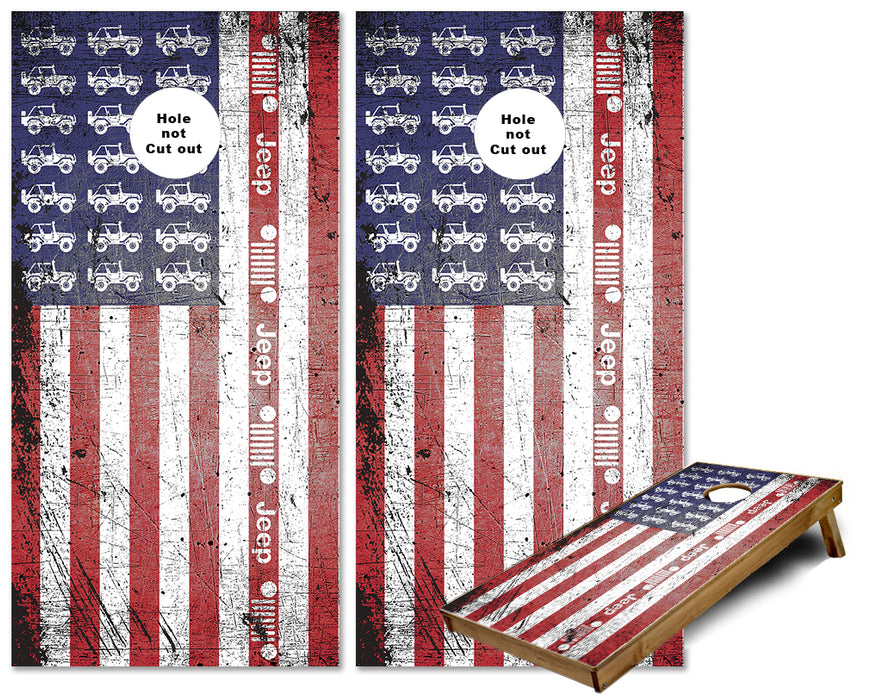 Jeep American Flag Grunge style cornhole wraps