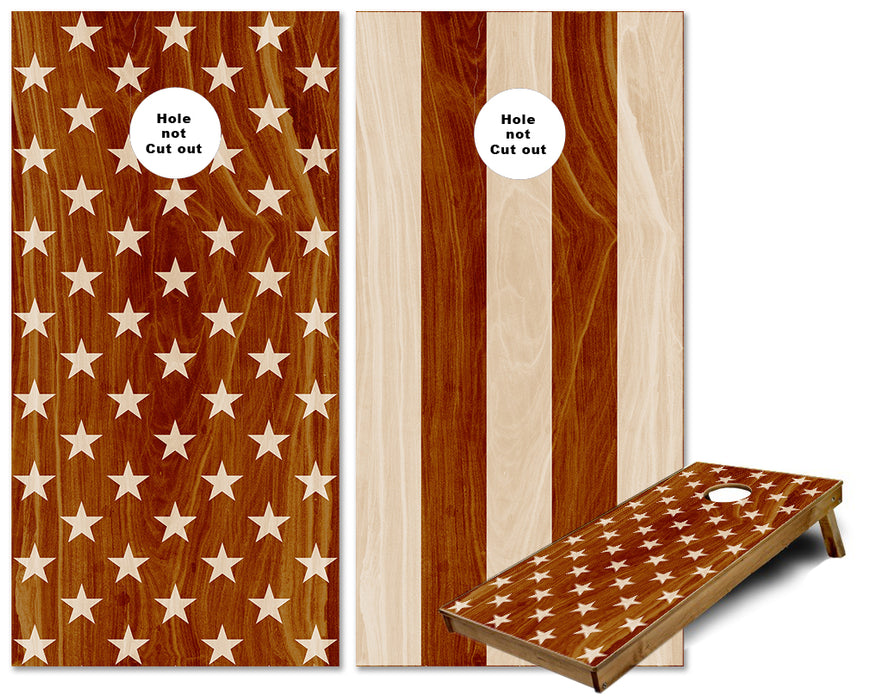 Stars and Stripes Stained Wood Cornhole Wraps