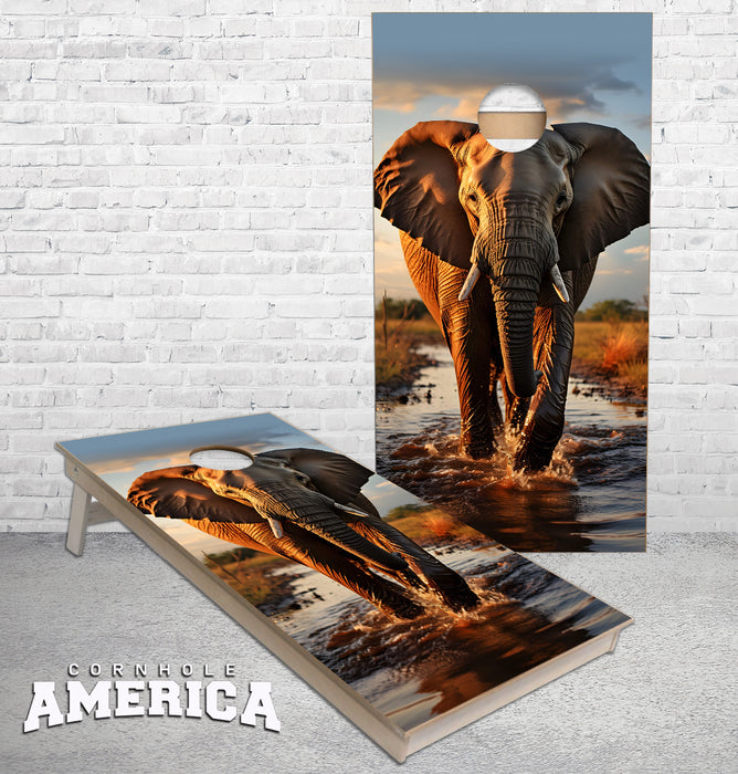 Elephant Walking in water Cornhole Boards