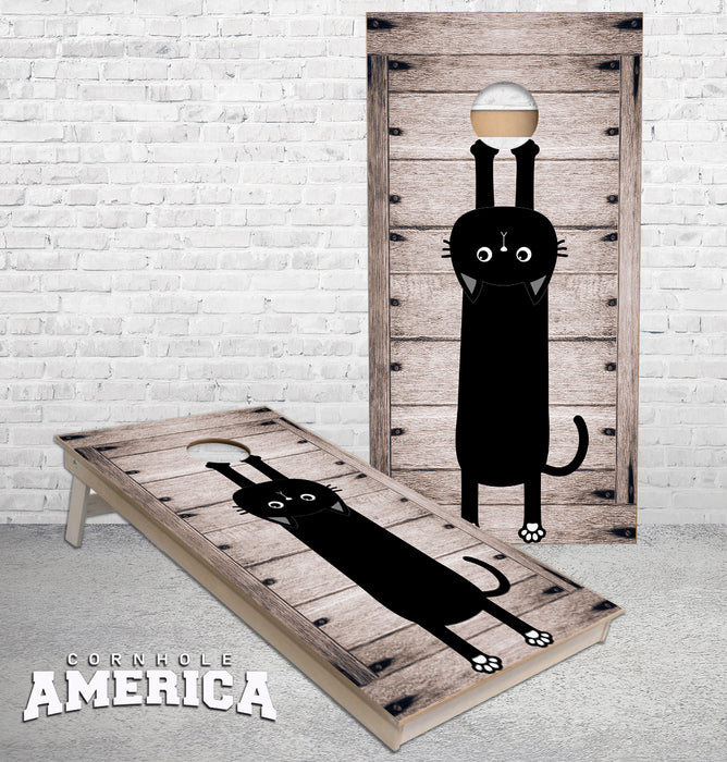 Black Cat clinging to the hole Cornhole Boards