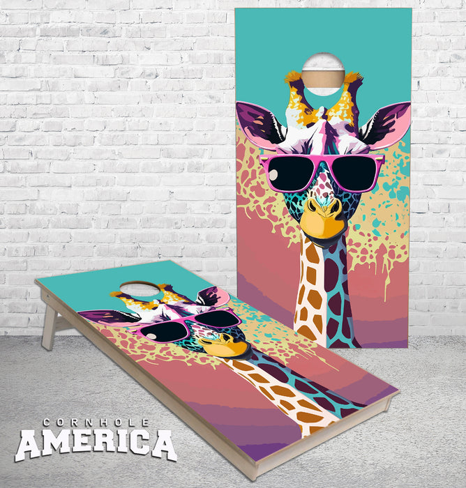 Funny Giraffe with Sunglasses cornhole boards