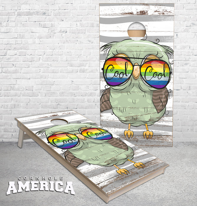 Cool Cool Rainbow glasses Owl cornhole boards