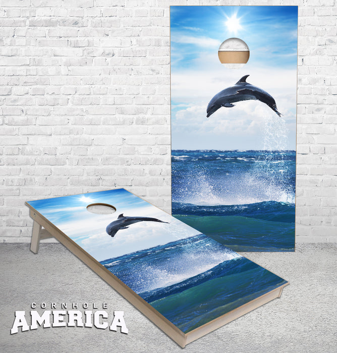 Dolphin Jumping on nice day Cornhole Boards