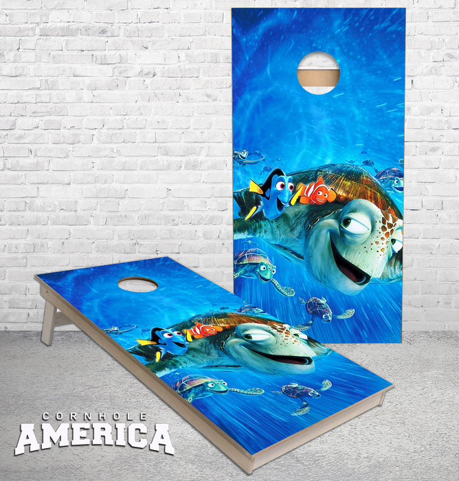 Crush Sea Turtle with Nemo and Dori cornhole boards