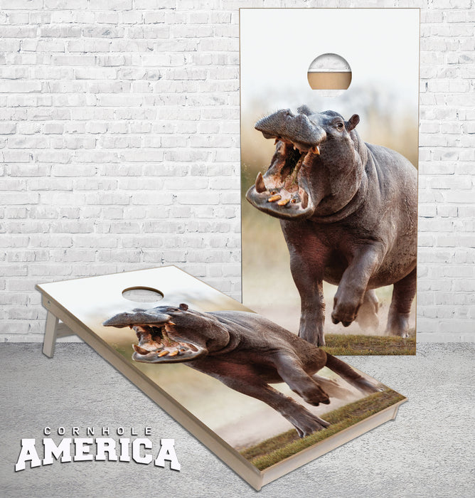Angry Running Hippopotamus Cornhole boards