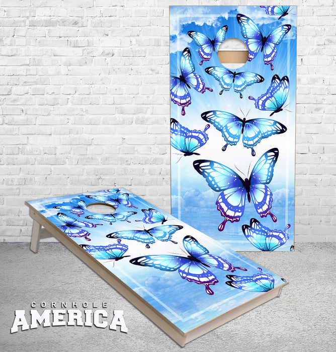 Blue Butterflies cornhole boards