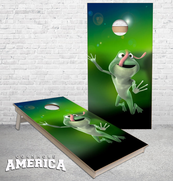 Funny Flying Frog with Tongue flapping cornhole boards