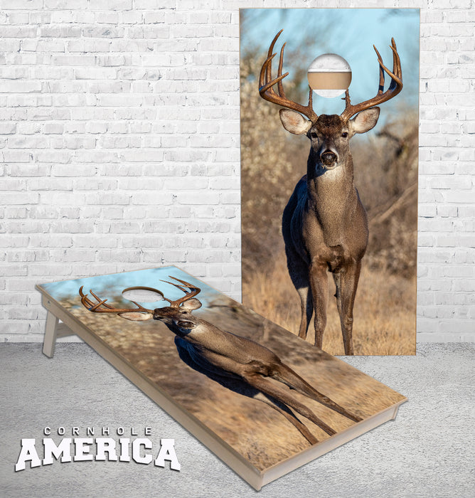 White Tail Buck Deer Forward facing with Wide rack cornhole boards