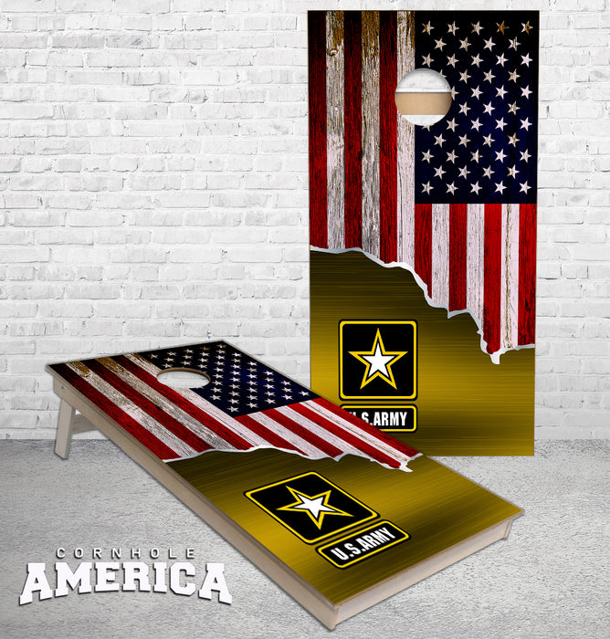 Army American Flag torn Metal cornhole boards