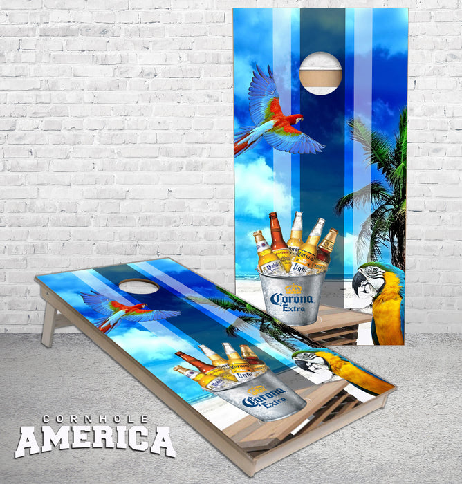 Corona Beer Beach Bum Parrot cornhole boards