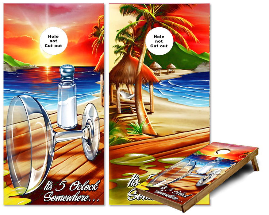 It's 5 O'clock somewhere Beach Salt and a glass cornhole wraps