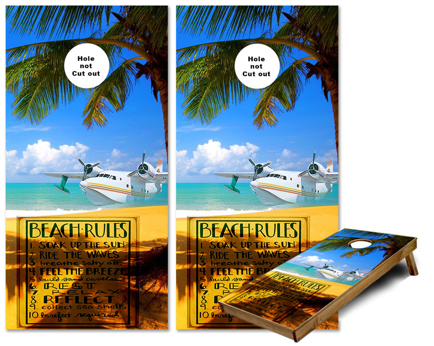 When on the Beach Rules to Follow cornhole wraps