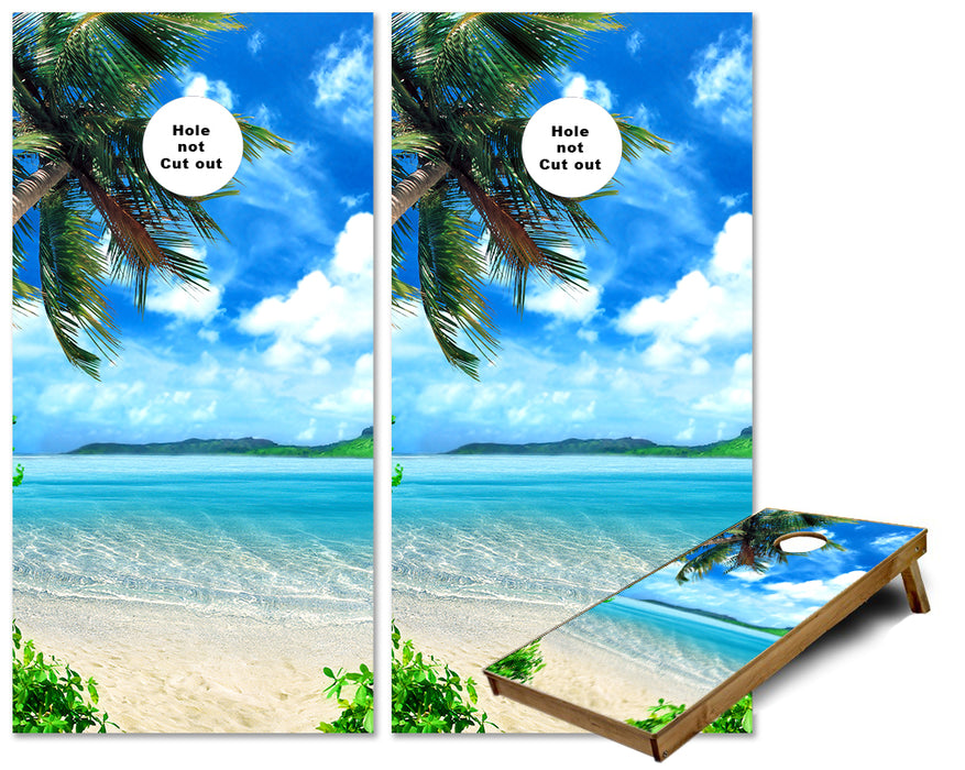 Beach Scene Palm Trees and Sand Cornhole Wraps