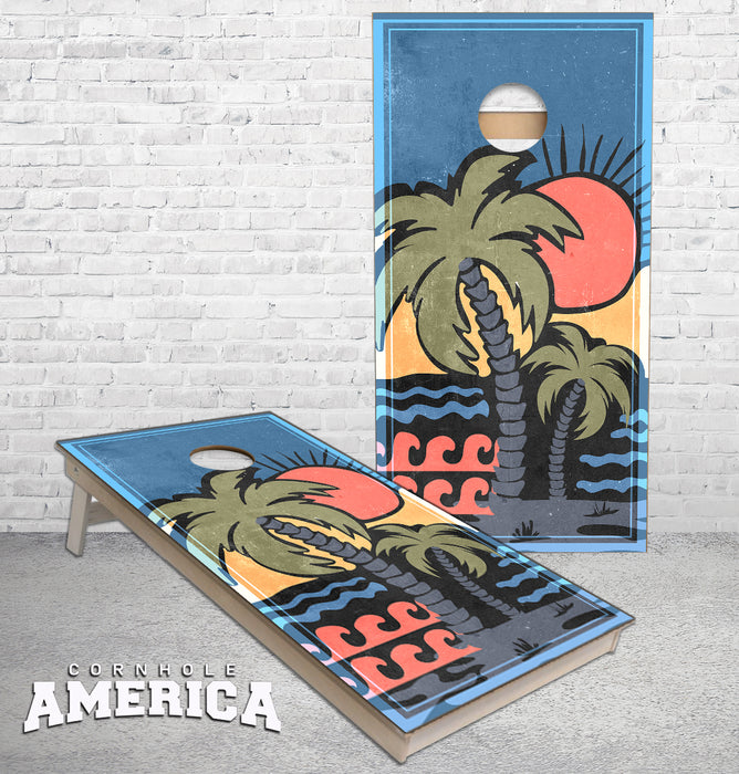 Palm Tree Sunset Art cornhole boards