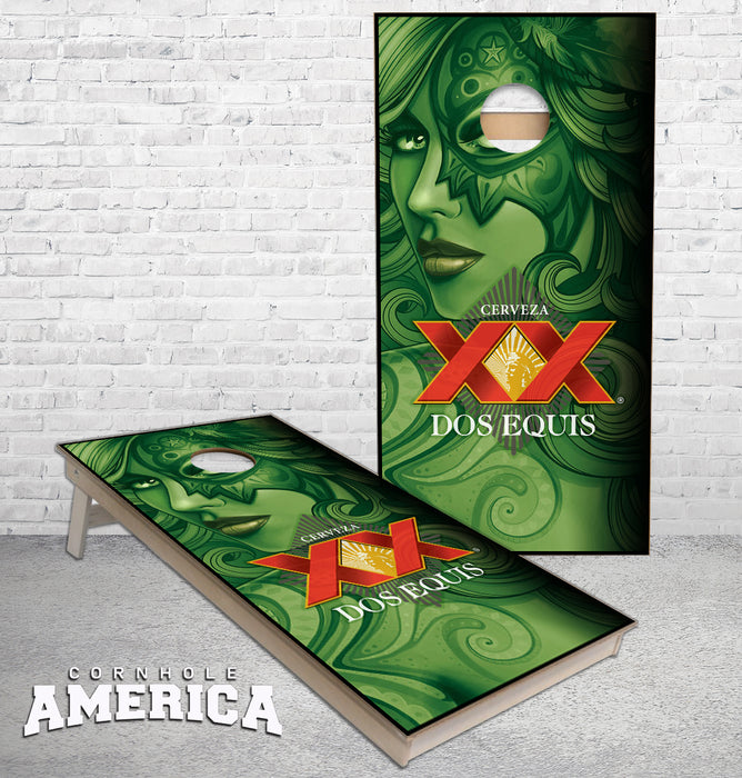 Dos Equis beer Goddess cornhole boards