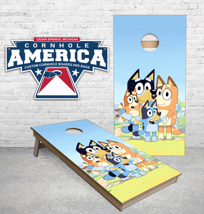 Bluey and family cornhole boards