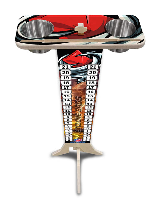 Cyclone Cornhole Bags custom Wooden Score Keeper with Cup holders and tablet/phone holder