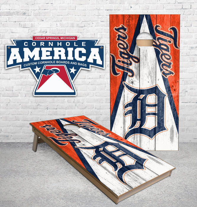 Detroit Tigers Baseball Triangle rustic wood Cornhole Boards
