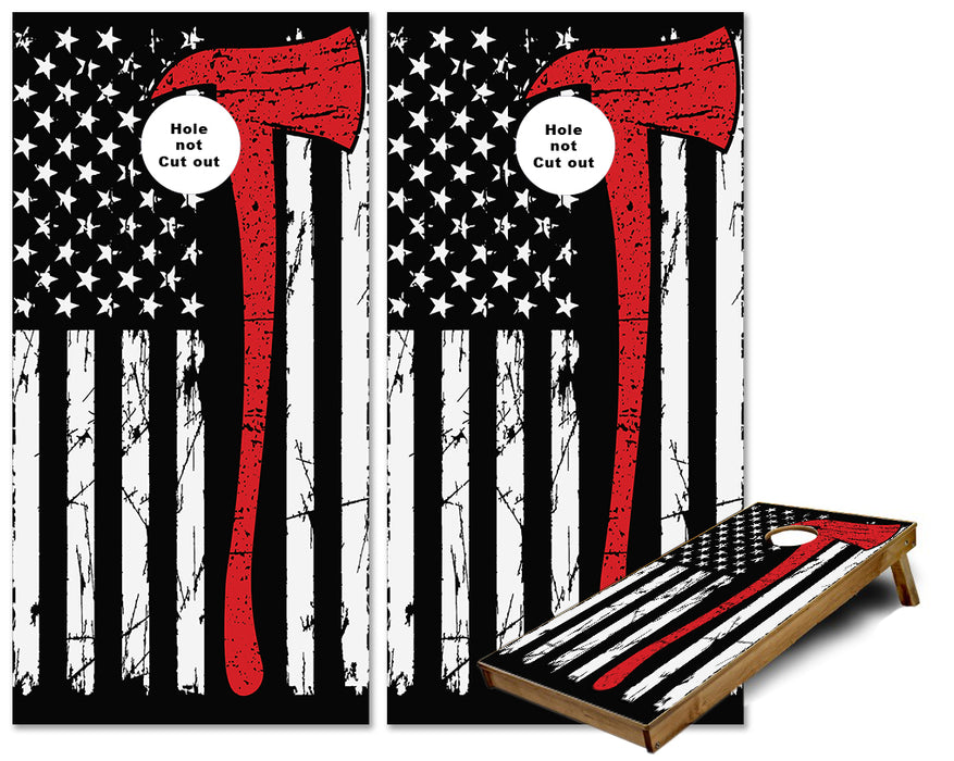 Firefighter Red Line Axe US Flag cornhole wraps