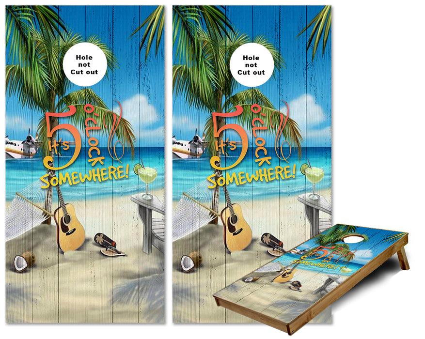 Five O'clock somewhere on a beach Cornhole wraps