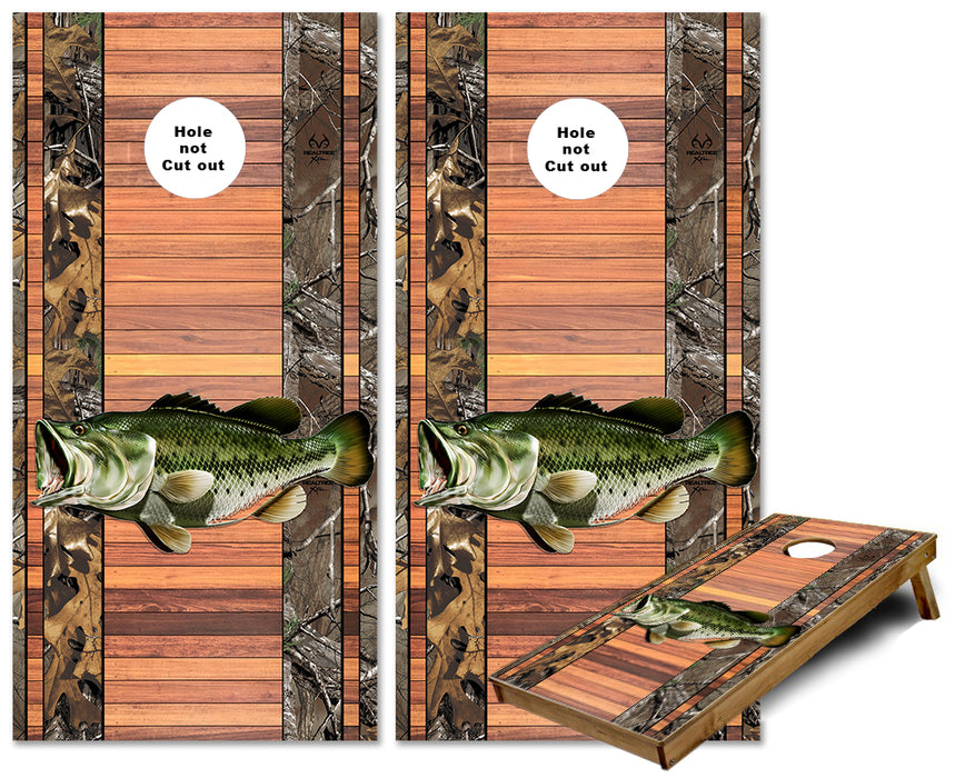 Bass Camo Striped cornhole wraps