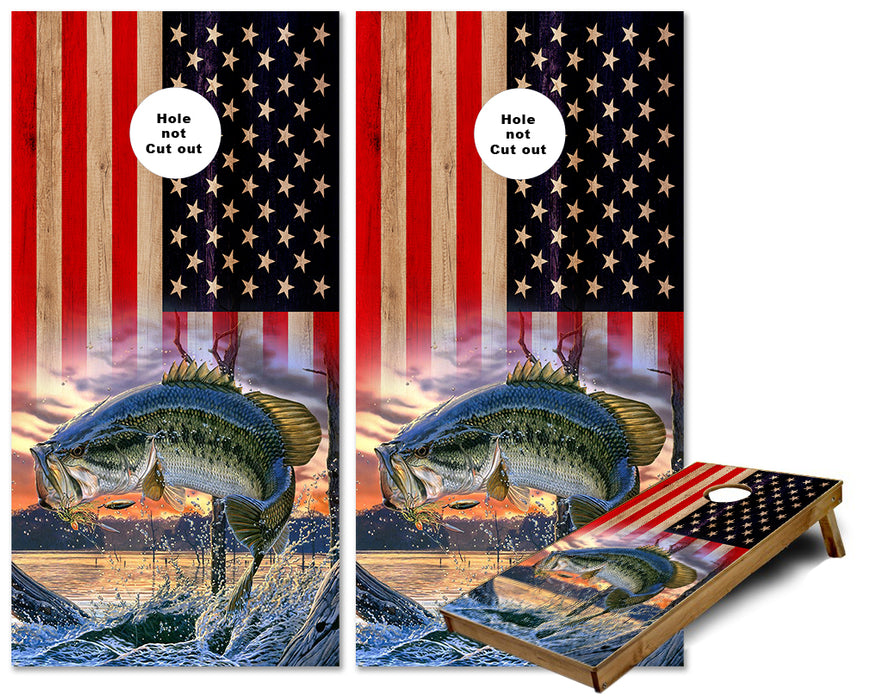 Bass Fishing American Flag cornhole wraps