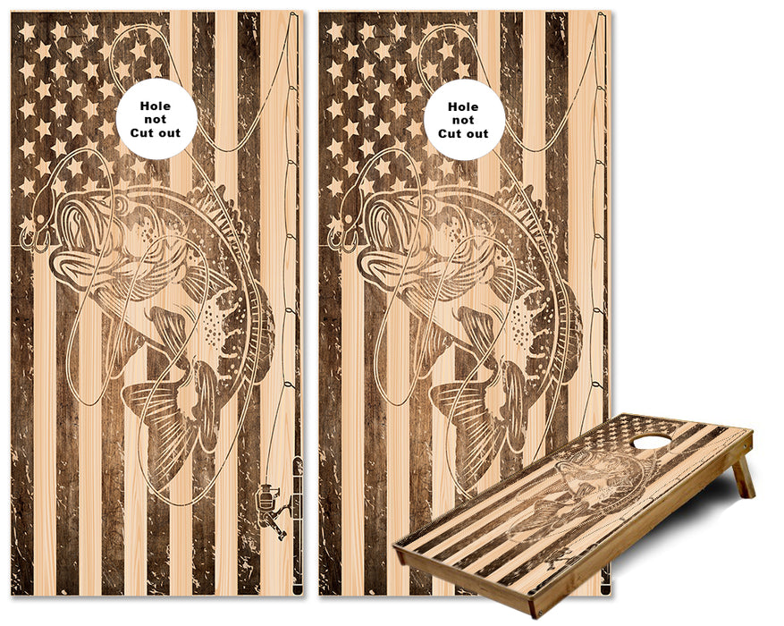 Bass Fishing American US Rustic Flag cornhole wraps