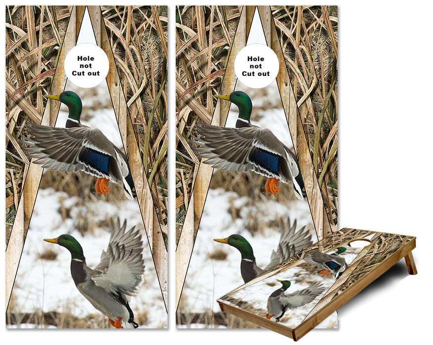 Mallard Ducks flying Triangle theme cornhole wraps