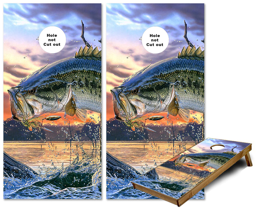 Large Mouth Bass Jumping Lake cornhole wraps