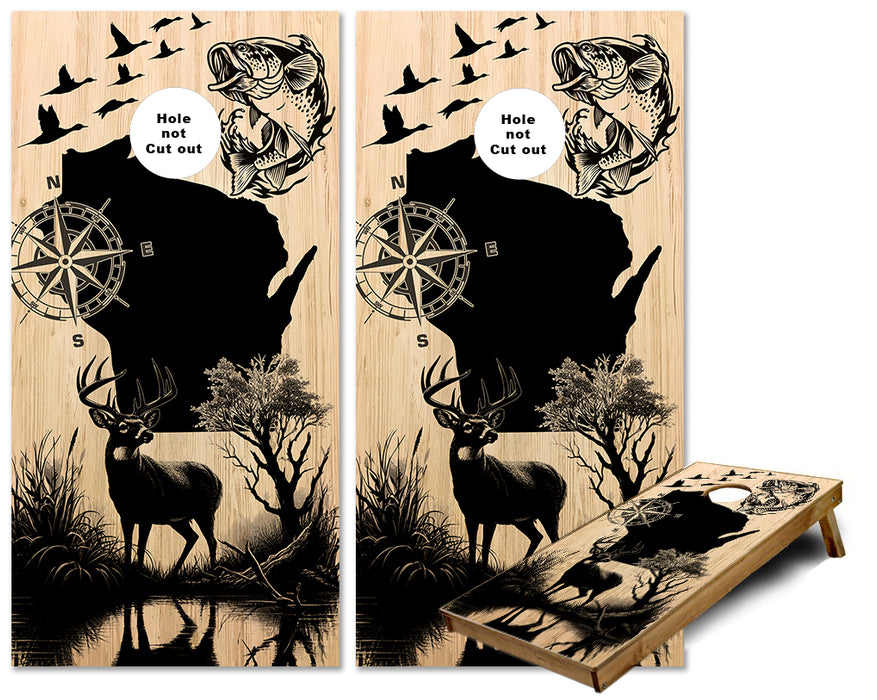 Wisconsin Wildlife Deer Fish and Geese cornhole wraps