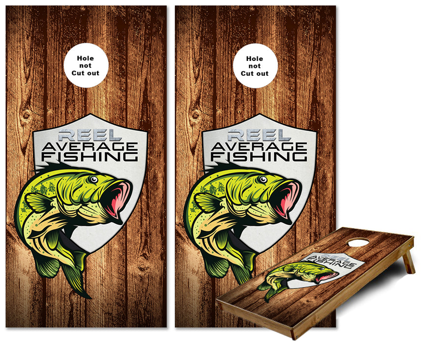 Reel Average Fishing rustic cornhole wraps