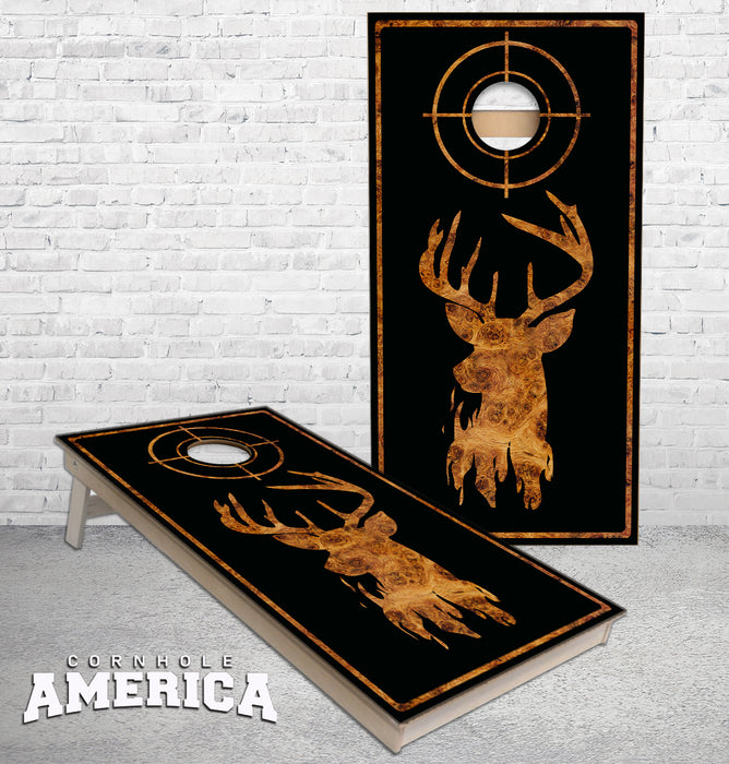 Buck Deer Birds Eye Maple Black cornhole boards