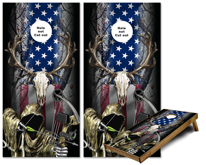 Bow Hunting Reaper US Flag cornhole wraps