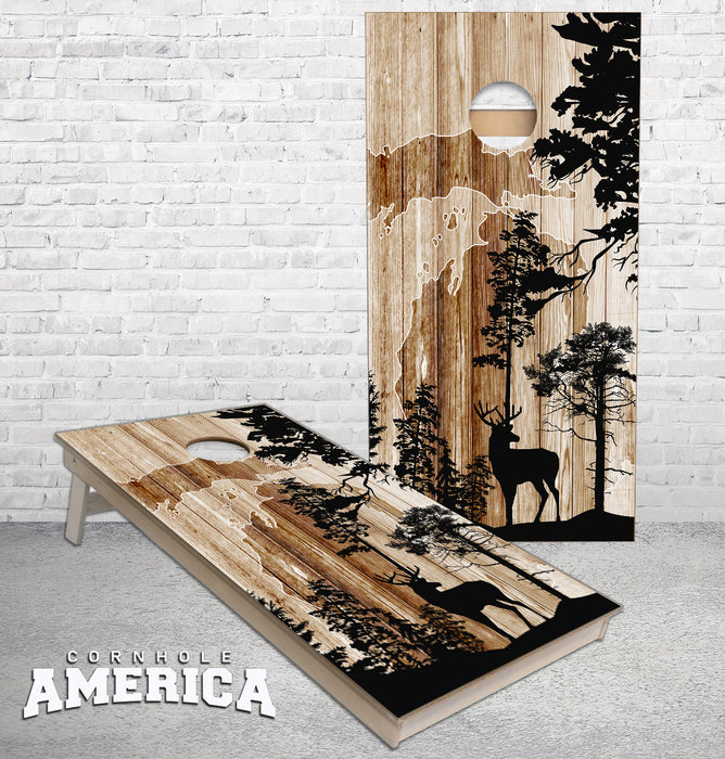 Michigan Whitetail Buck on rustic theme cornhole boards
