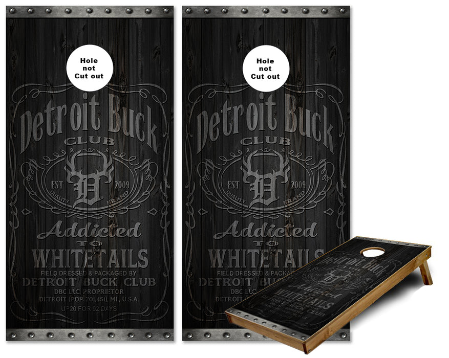Detroit Buck Club Jack Daniels whiskey style cornhole wraps