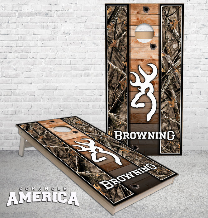 Buck Mark Camo with Horizontal Wood cornhole boards