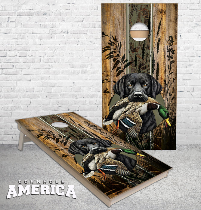 Black Labrador retriever Duck Hunting cornhole boards