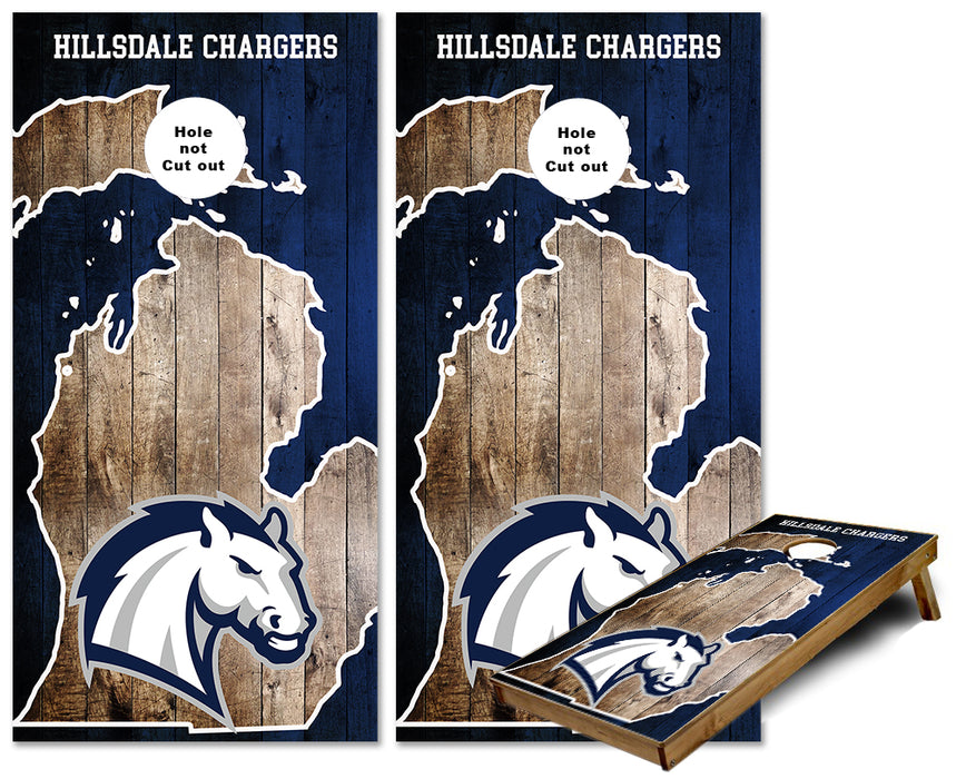 Hillsdale in State of MI outline Chargers Cornhole Wraps