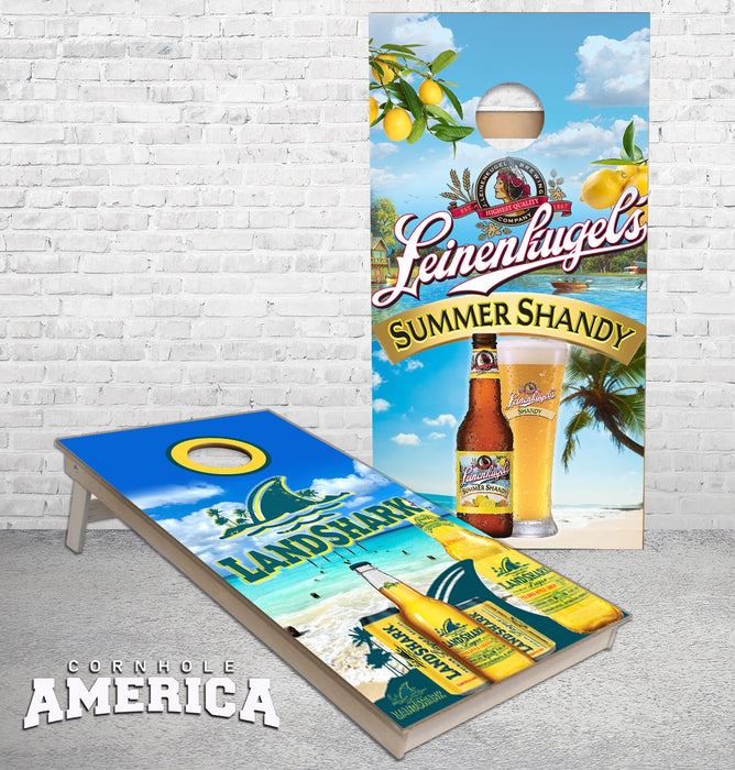 Summer Shandy and Landshark custom cornhole boards