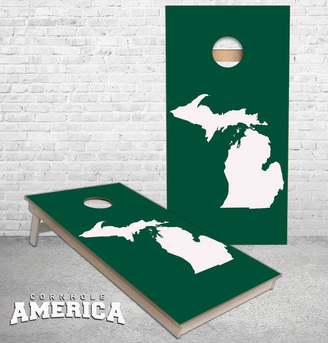 Michigan Green and White Cornhole boards