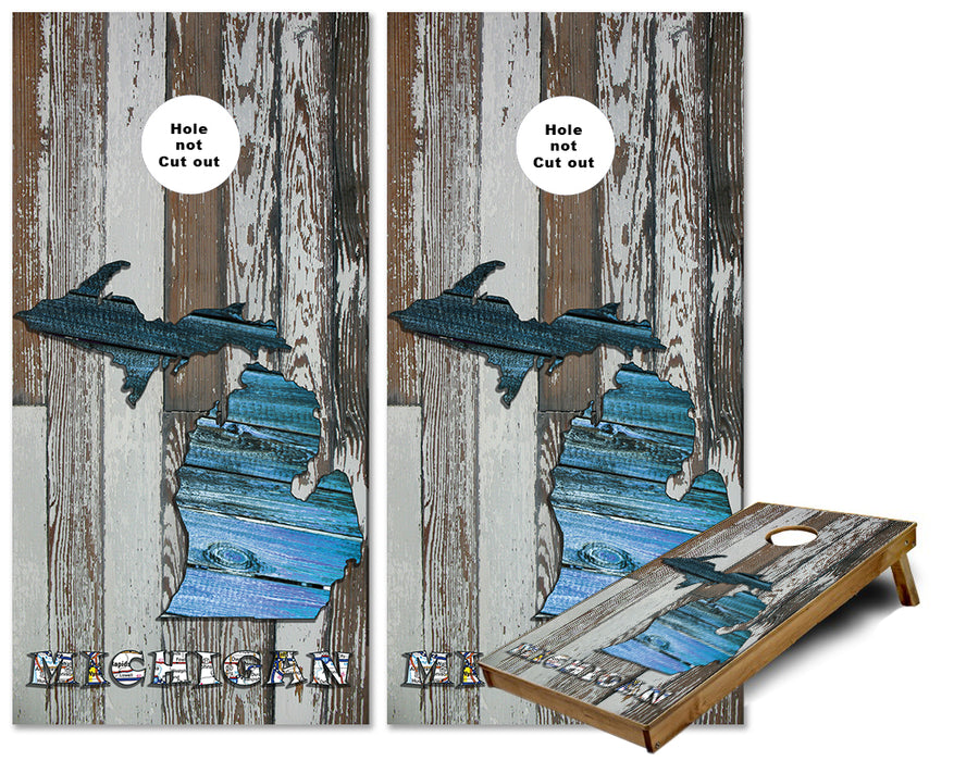 Michigan Paint scraped wood Cornhole wraps