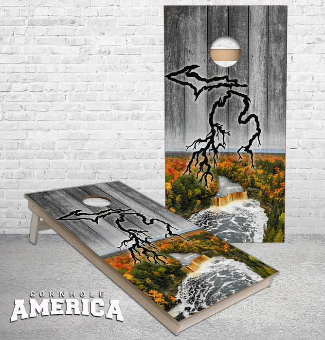 Michigan Roots tahquamenon falls rustic wood Cornhole boards