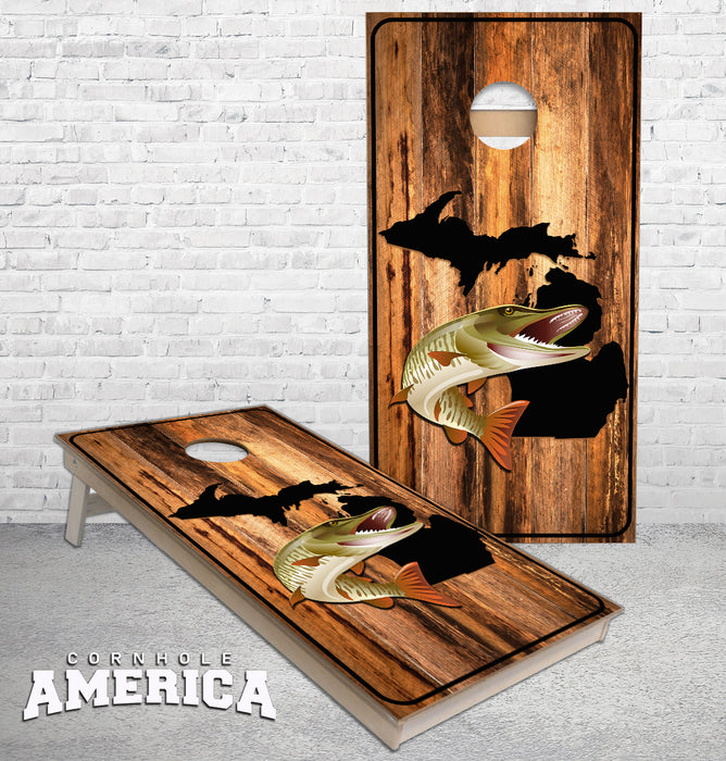 Michigan Musky Fishing cornhole boards