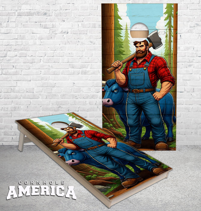 Paul Bunyan and Babe his Big Blue Ox cornhole boards