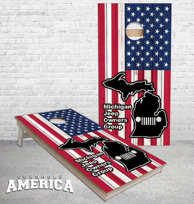Michigan Jeep Owners American Flag cornhole boards