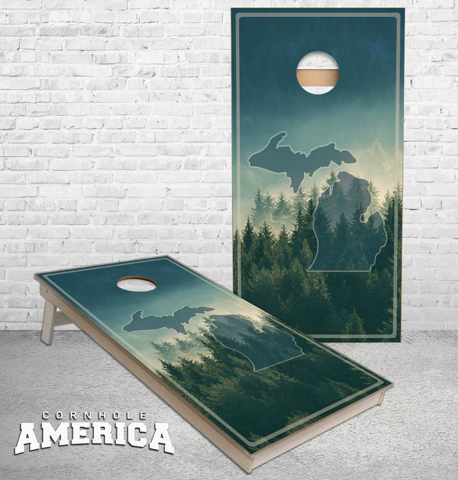 Michigan Pine Tree Forest Cornhole boards