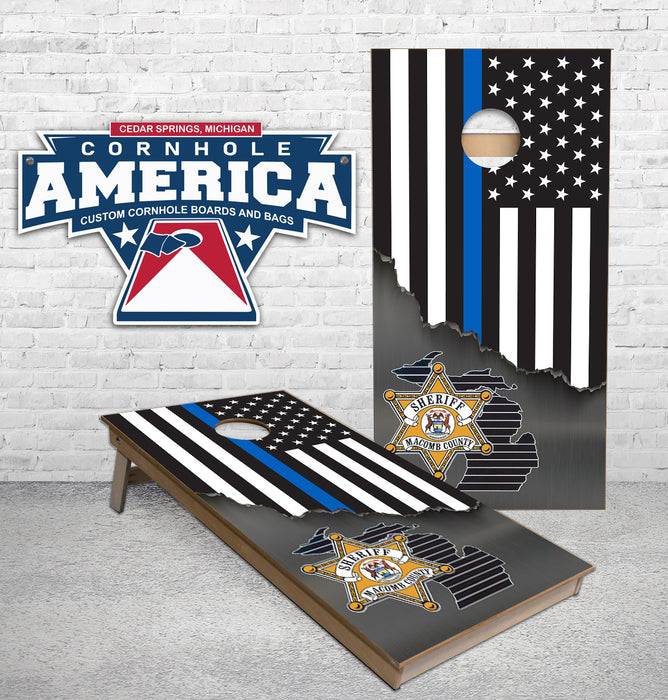 Macomb County Sheriff thin blue line Cornhole Boards